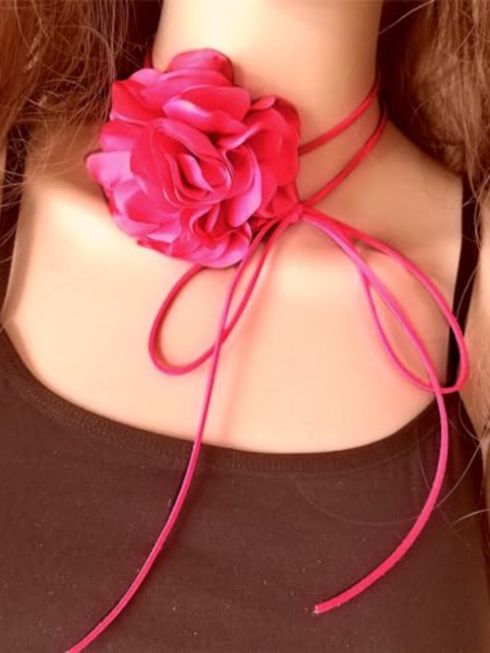 Pink Flower Choker for Women Flower Necklace Big Camellia Lace Collar Necklace
